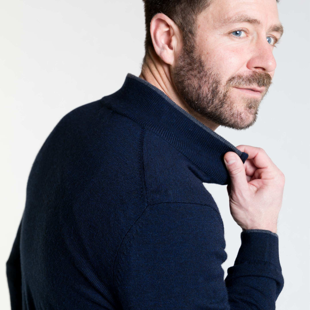 Buy Navy Merino Quarter-Zip Sweater for Short Men | Ash & Erie   Merino Wool Sweater