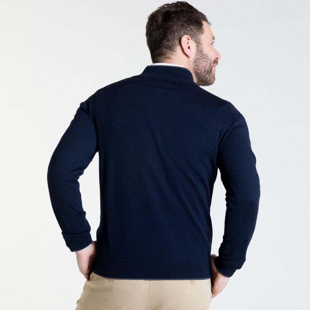 Buy Navy Merino Quarter-Zip Sweater for Short Men | Ash & Erie   Merino Wool Sweater