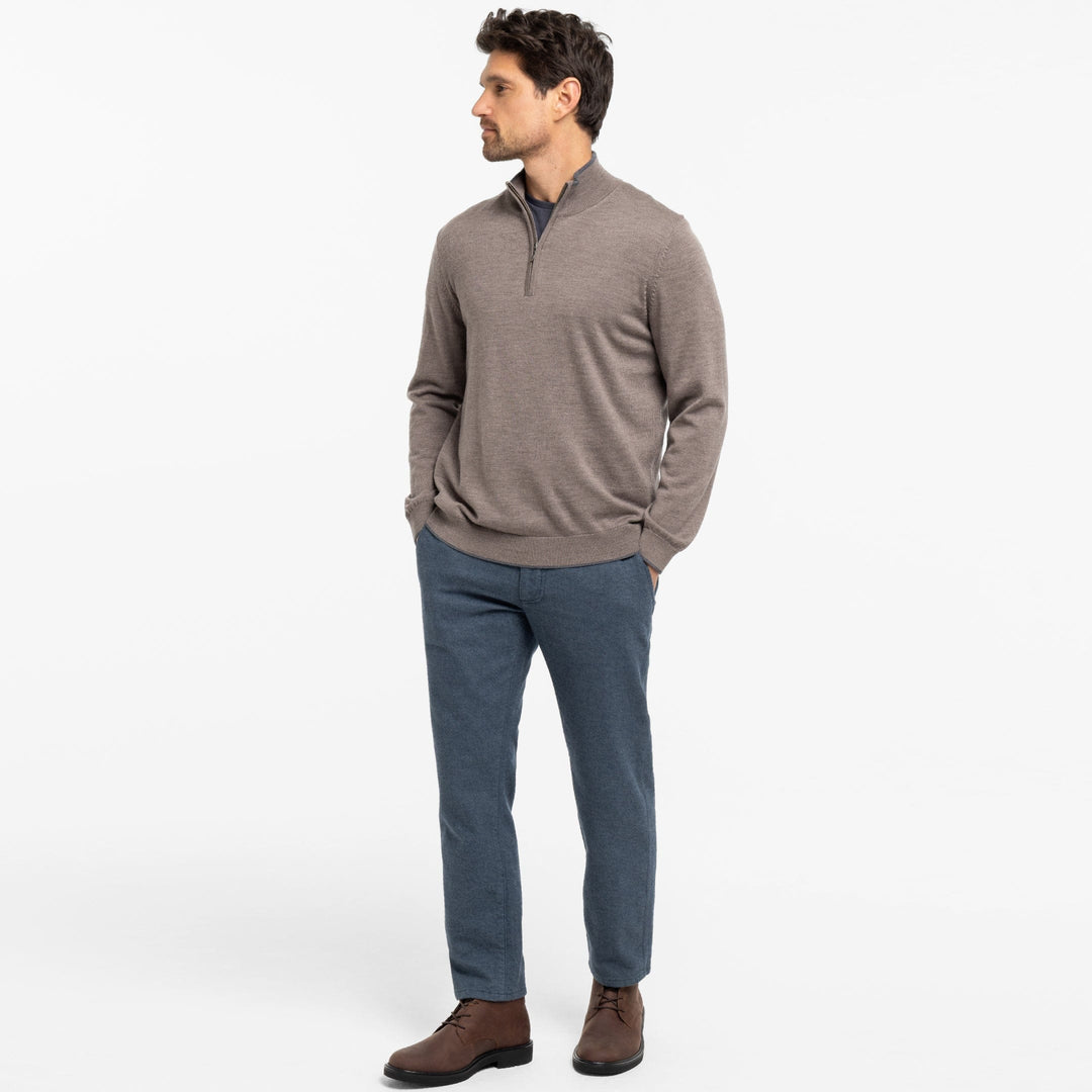Ash & Erie Taupe Merino Quarter-Zip Sweater for Short Men   Merino Wool Sweater