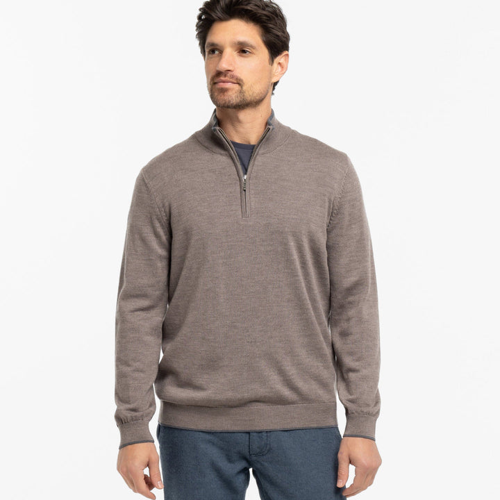 Ash & Erie Taupe Merino Quarter-Zip Sweater for Short Men   Merino Wool Sweater