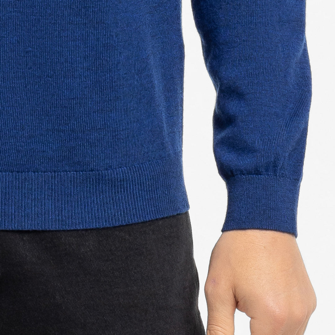Vintage Blue Merino Crew-Neck Sweater for Short Men | Ash & Erie   Merino Wool Sweater