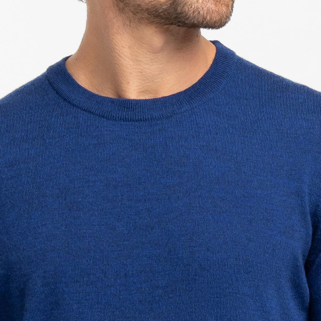 Vintage Blue Merino Crew-Neck Sweater for Short Men | Ash & Erie   Merino Wool Sweater