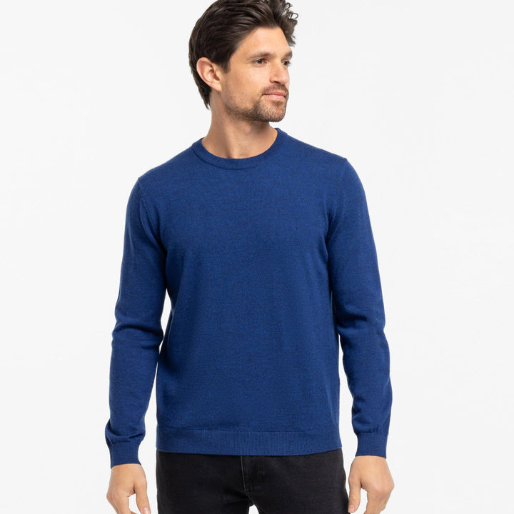 Vintage Blue Merino Crew-Neck Sweater for Short Men | Ash & Erie   Merino Wool Sweater
