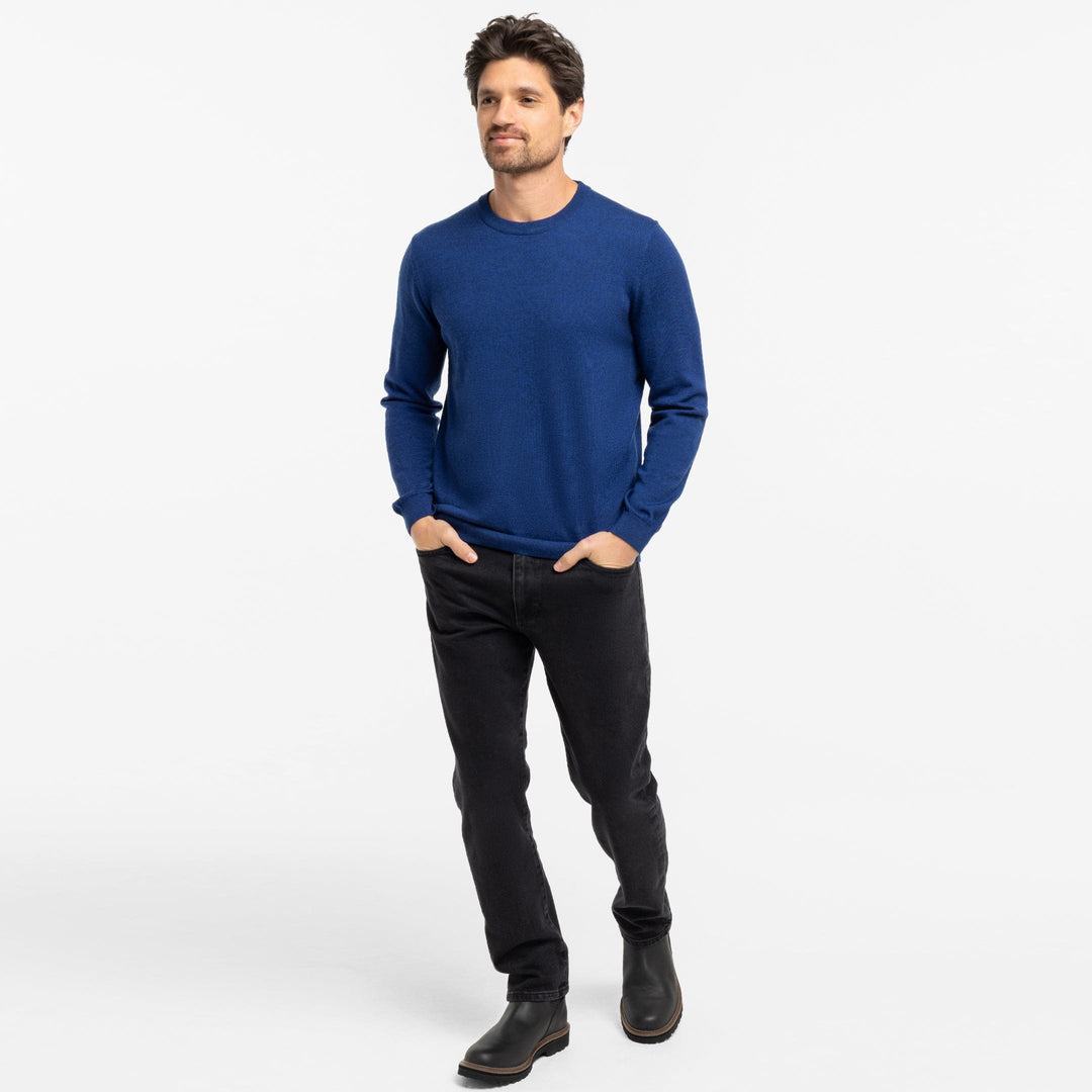 Vintage Blue Merino Crew-Neck Sweater for Short Men | Ash & Erie   Merino Wool Sweater