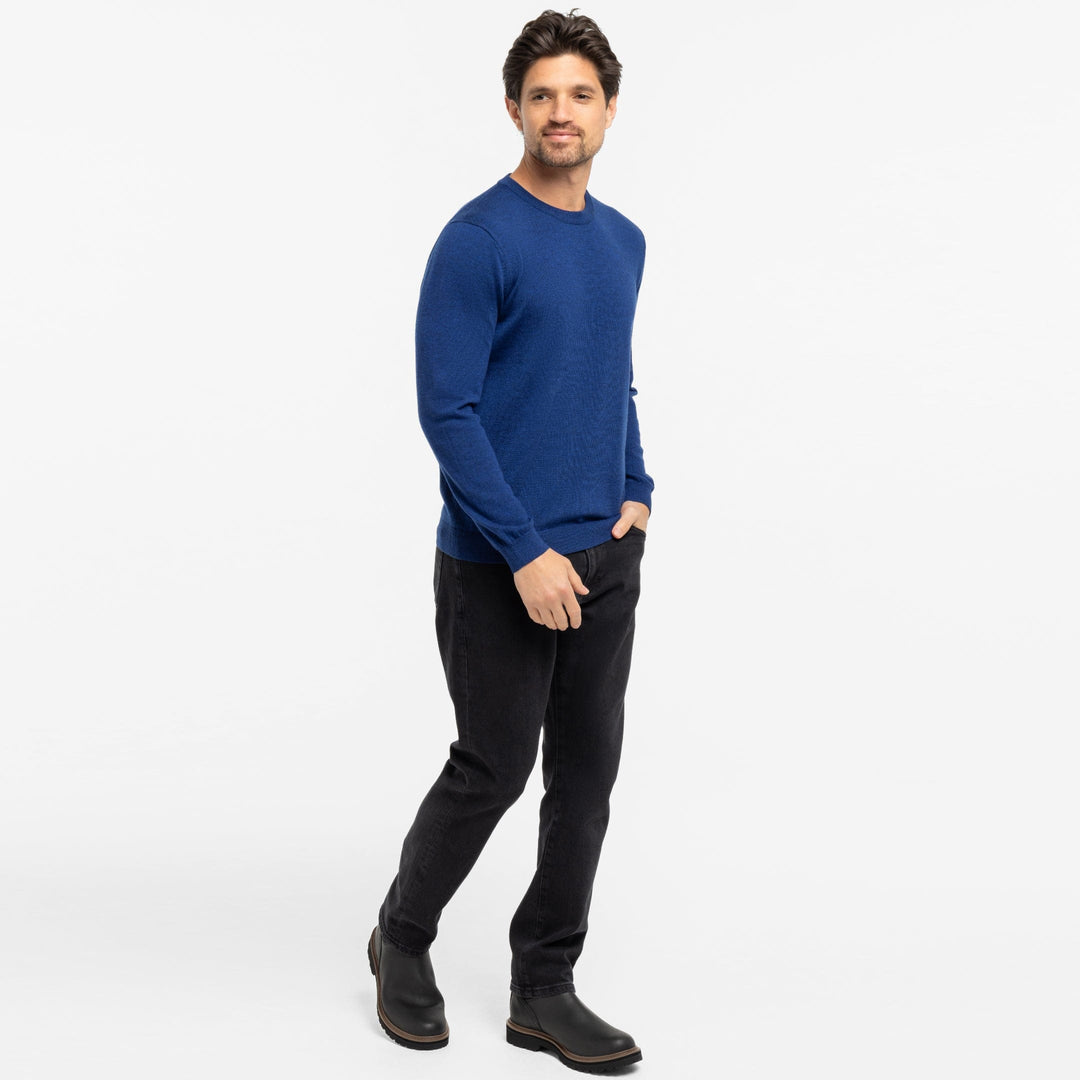 Vintage Blue Merino Crew-Neck Sweater for Short Men | Ash & Erie   Merino Wool Sweater