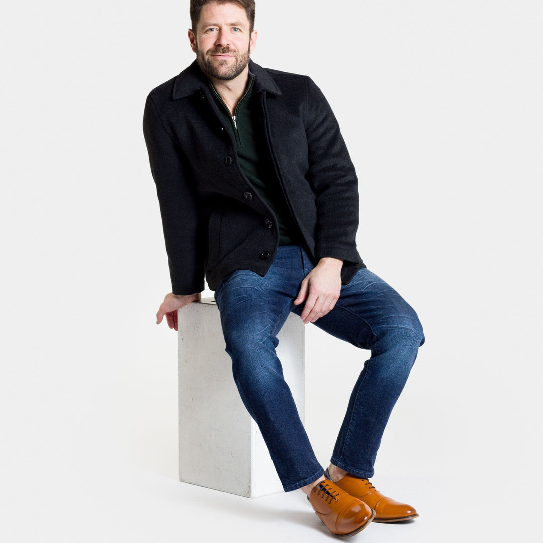 Ash & Erie Black Herringbone Peacoat for Short Men   Peacoat