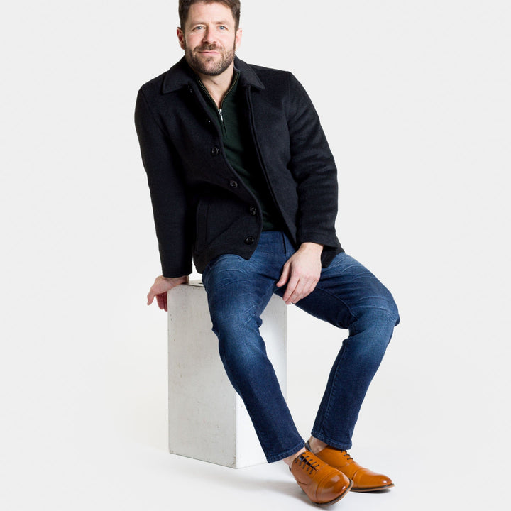 Ash & Erie Black Herringbone Peacoat for Short Men   Peacoat