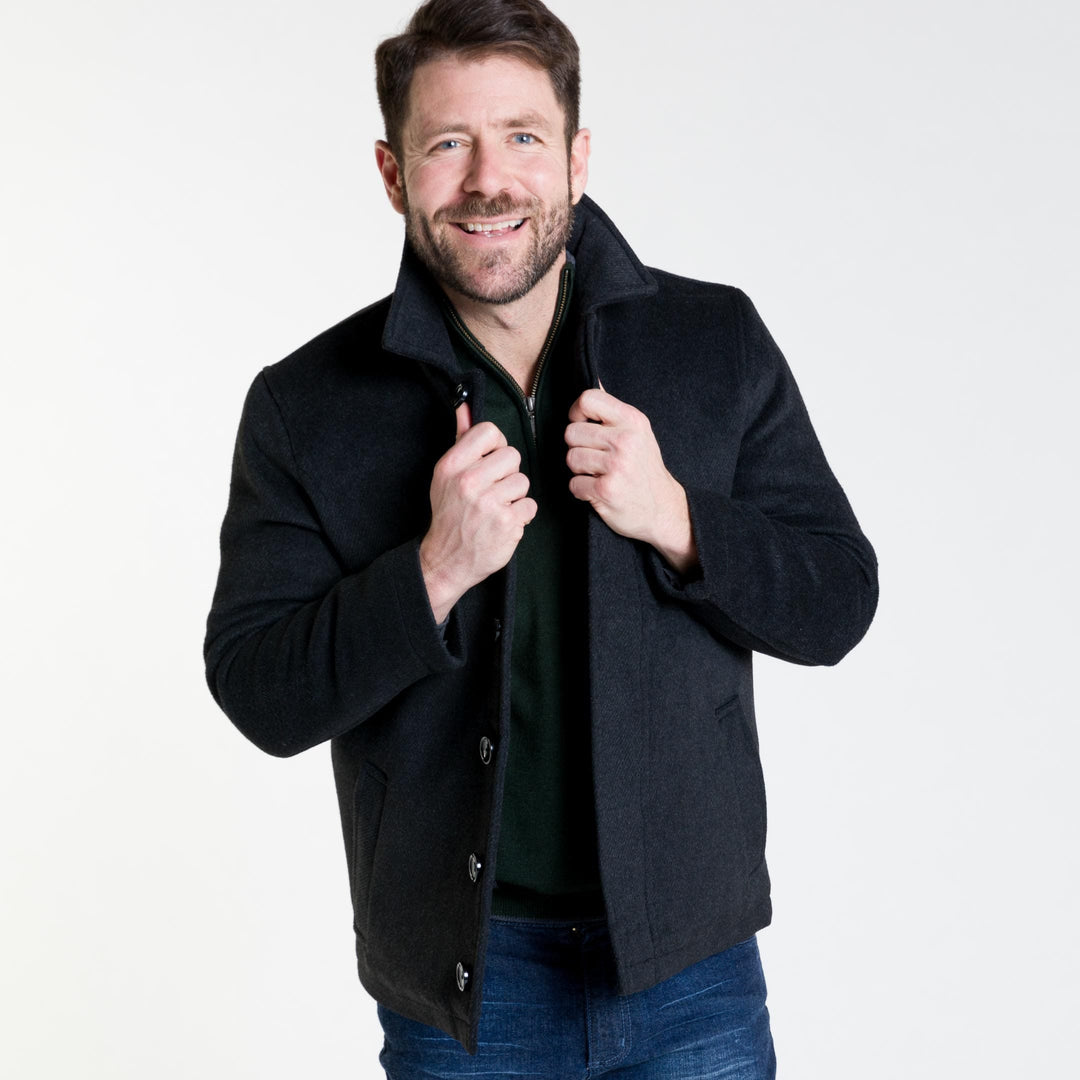 Ash & Erie Black Herringbone Peacoat for Short Men   Peacoat