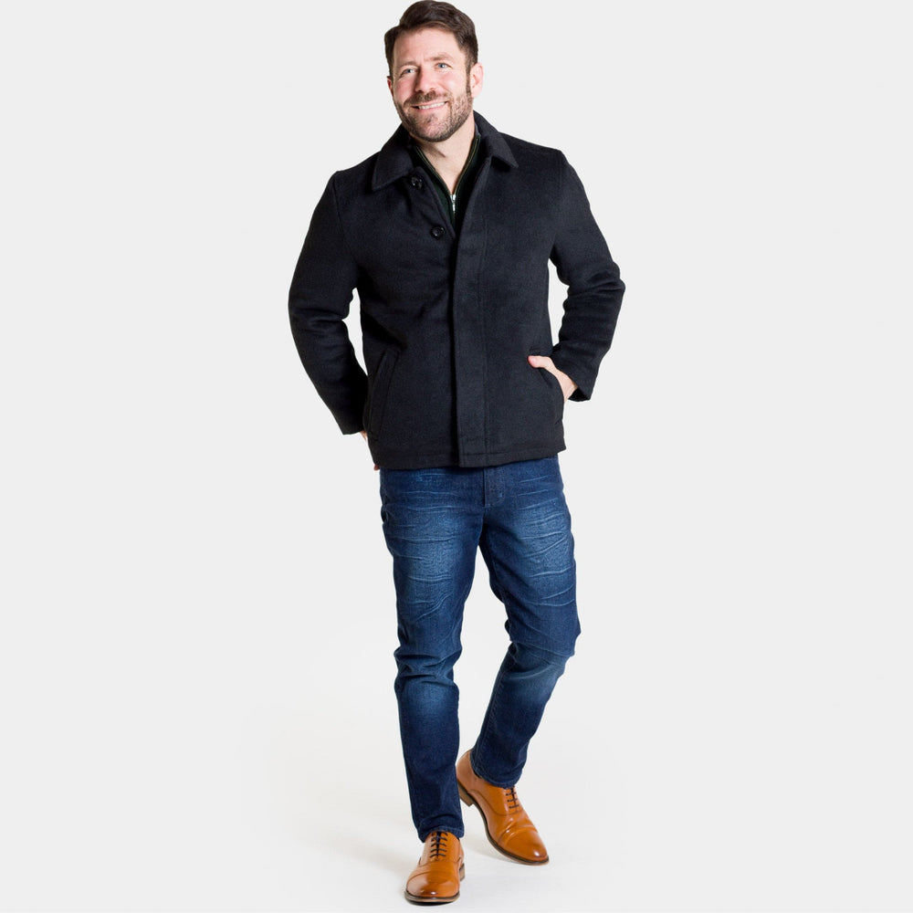 Ash & Erie Black Herringbone Peacoat for Short Men   Peacoat