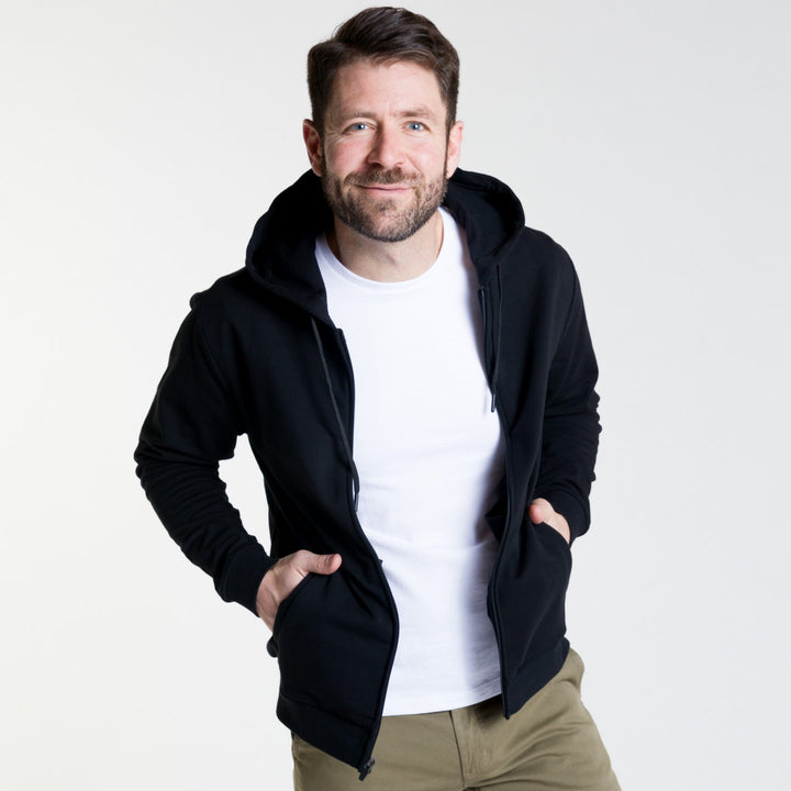 Ash & Erie Black French Terry Full-Zip Hoodie for Short Men   Roam Hoodie
