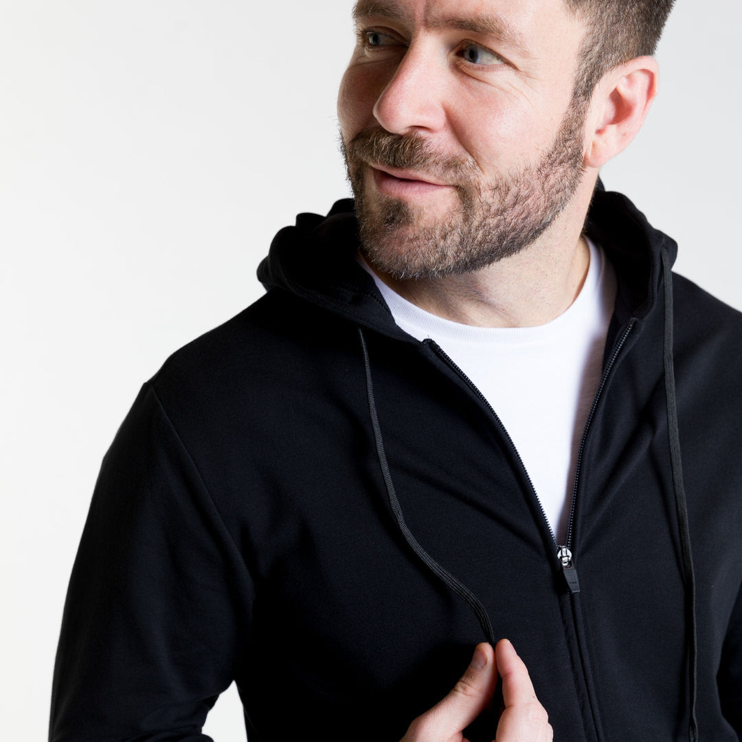 Ash & Erie Black French Terry Full-Zip Hoodie for Short Men   Roam Hoodie