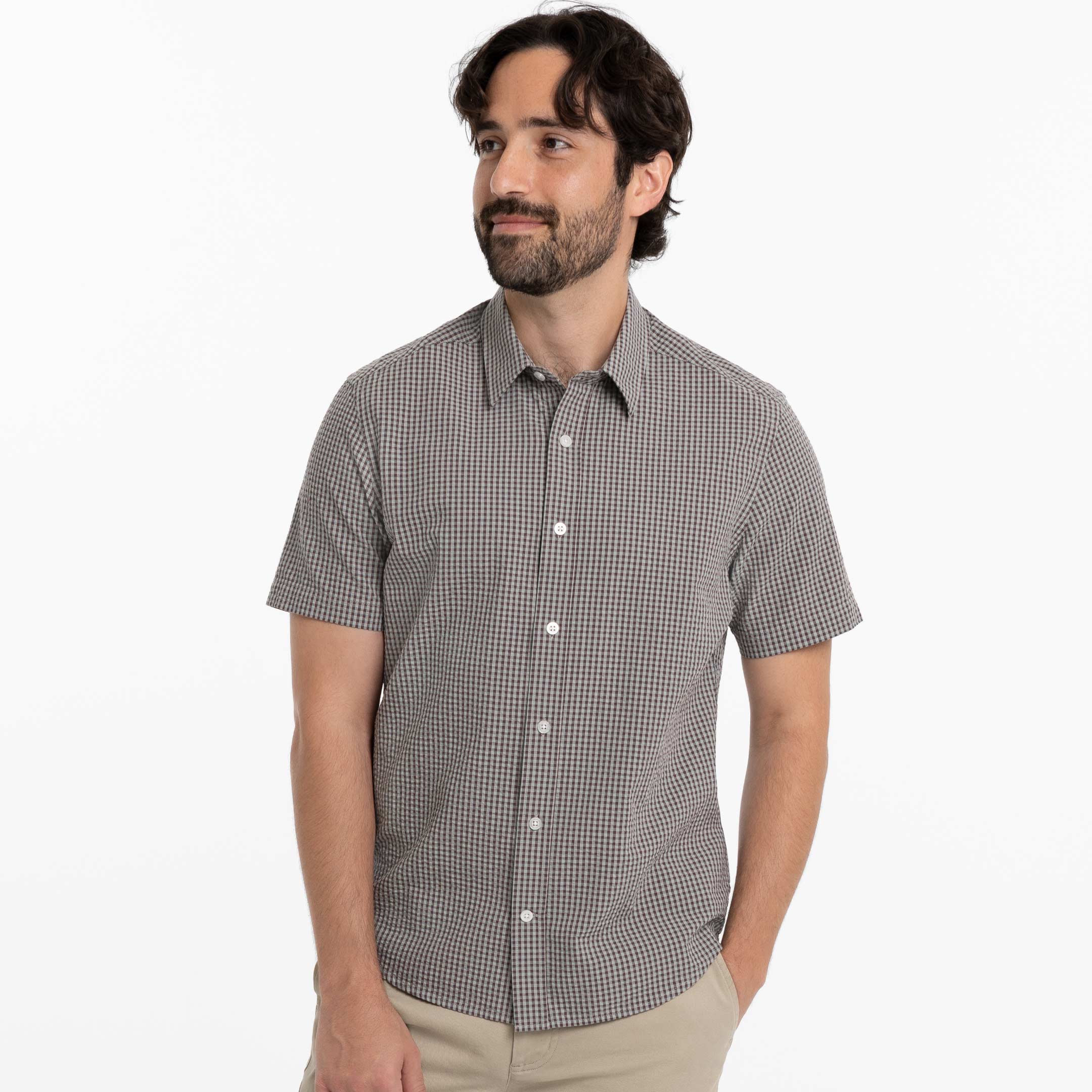 Ash & Erie Ashford Plaid Seersucker Short Sleeve Shirt for Short Men   Short Sleeve Everyday Shirts