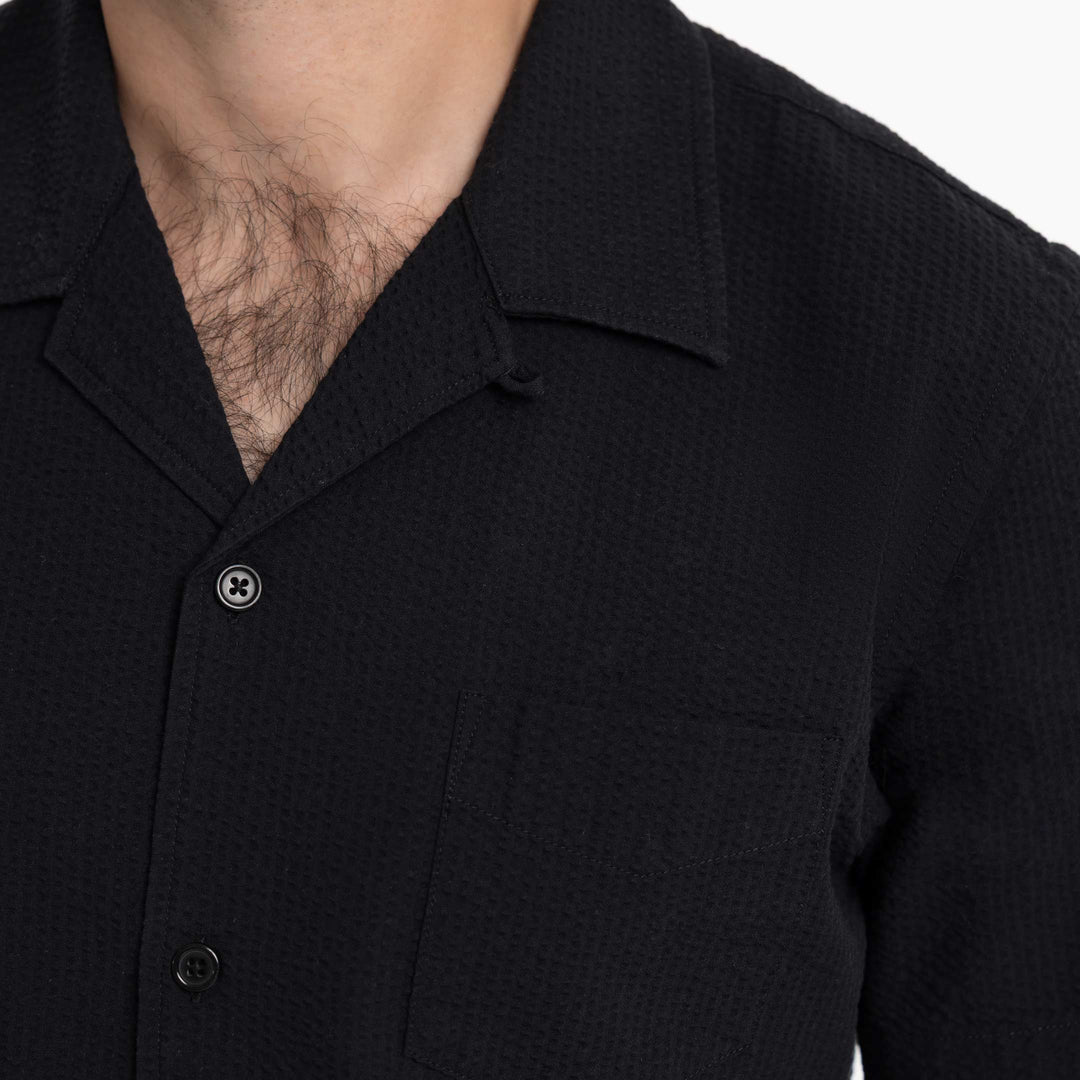 Ash & Erie Black Seersucker Camp Collar Short Sleeve Shirt for Short Men   Short Sleeve Everyday Shirts