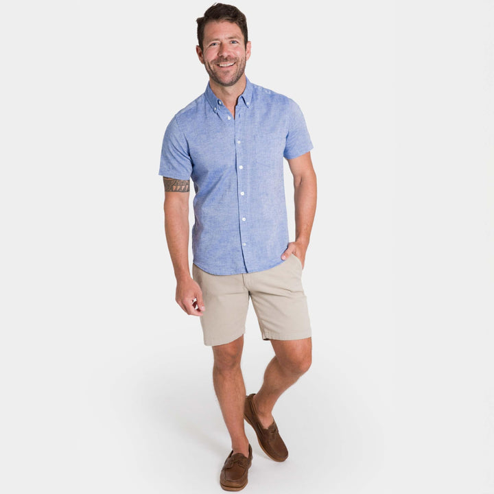 Ash & Erie Blue Linen Short Sleeve Shirt for Short Men   Short Sleeve Everyday Shirts