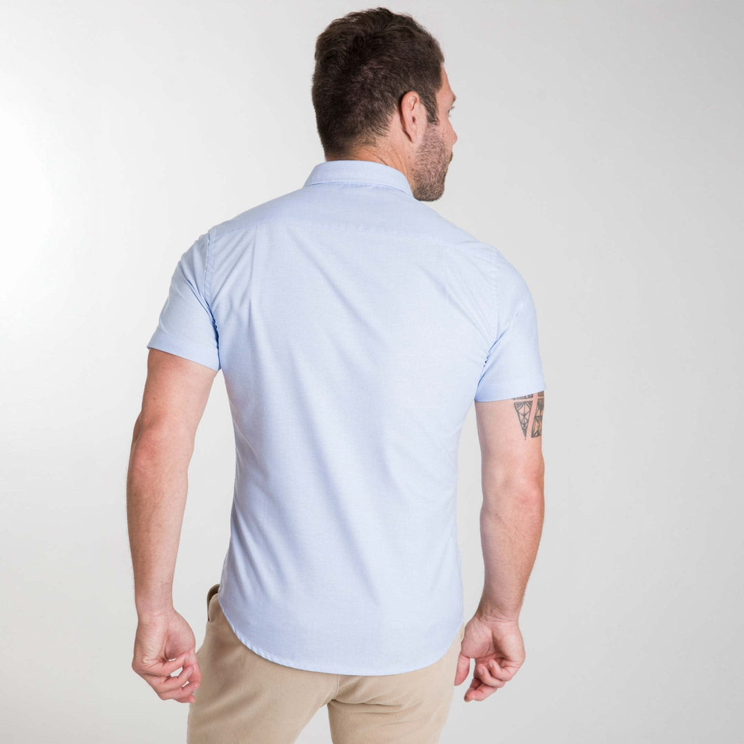 Ash & Erie Blue Oxford Wrinkle Free Short Sleeve Shirt for Short Men   Short Sleeve Everyday Shirts