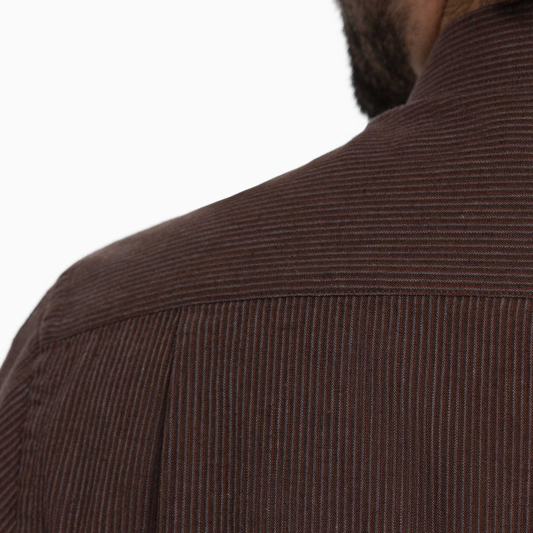 Ash & Erie Burgundy Stripes Linen Short Sleeve Shirt for Short Men   Short Sleeve Everyday Shirts