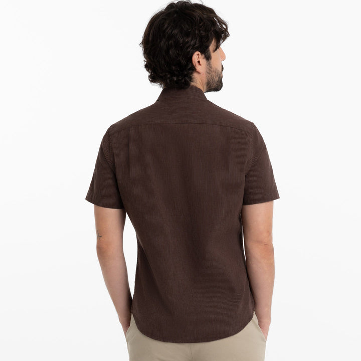 Ash & Erie Burgundy Stripes Linen Short Sleeve Shirt for Short Men   Short Sleeve Everyday Shirts