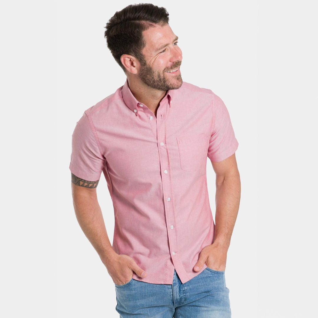 Buy Faded Brick Oxford Wrinkle Free Short Sleeve Shirt for Short Men | Ash & Erie   Short Sleeve Everyday Shirts