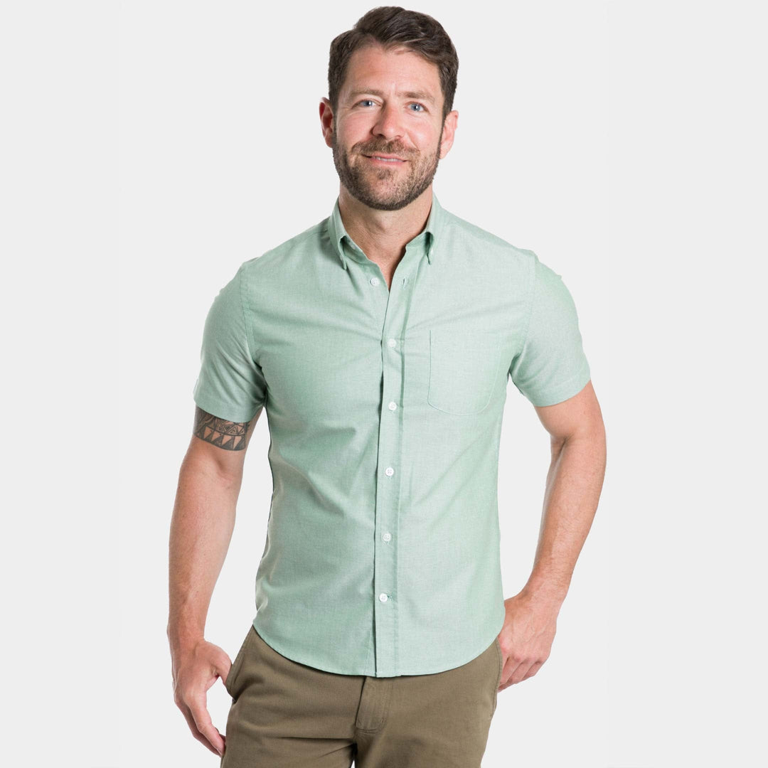 Buy Faded Fern Oxford Wrinkle Free Short Sleeve Shirt for Short Men | Ash & Erie   Short Sleeve Everyday Shirts
