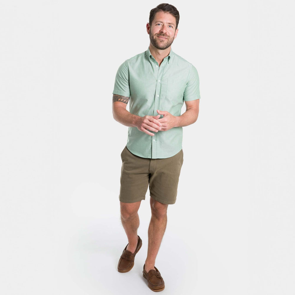 Buy Faded Fern Oxford Wrinkle Free Short Sleeve Shirt for Short Men | Ash & Erie   Short Sleeve Everyday Shirts