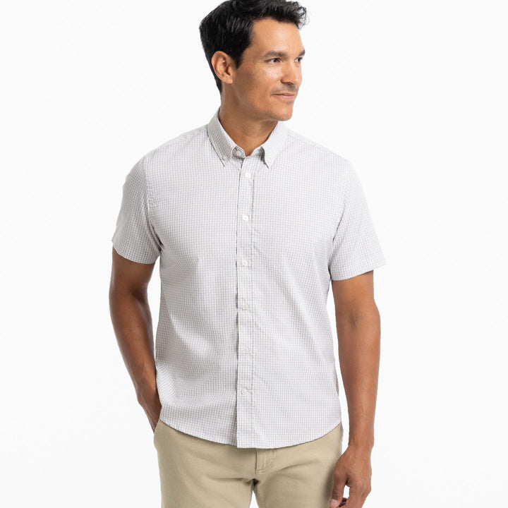 Ash & Erie Grey Gingham Wrinkle Free Short Sleeve Shirt for Short Men   Short Sleeve Everyday Shirts
