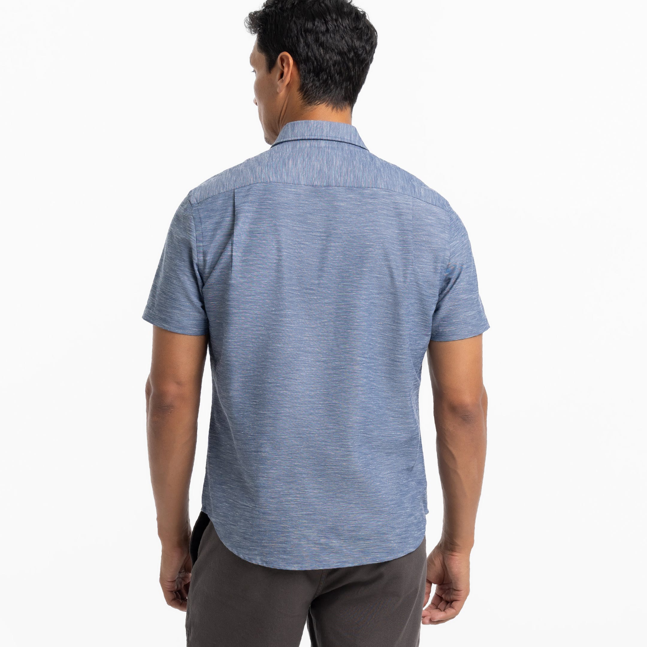 Ash & Erie Heather Blue Linen Wrinkle Free Short Sleeve Shirt for Short Men   Short Sleeve Everyday Shirts