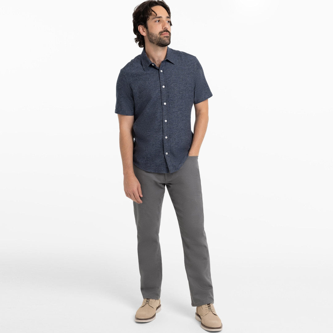 Ash & Erie Heather Indigo Brushed Short Sleeve Shirt for Short Men   Short Sleeve Everyday Shirts
