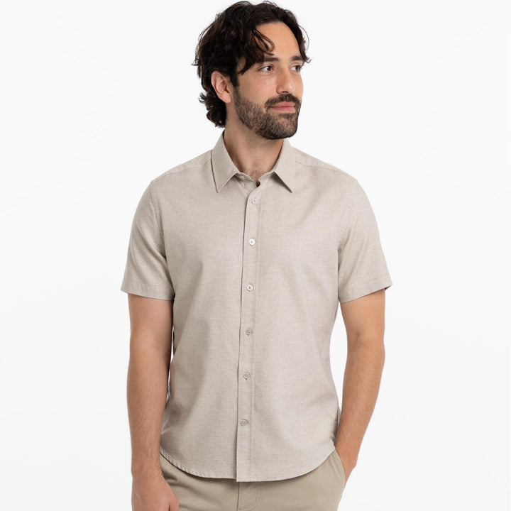 Ash & Erie Heather Oat Short Sleeve Shirt for Short Men   Short Sleeve Everyday Shirts