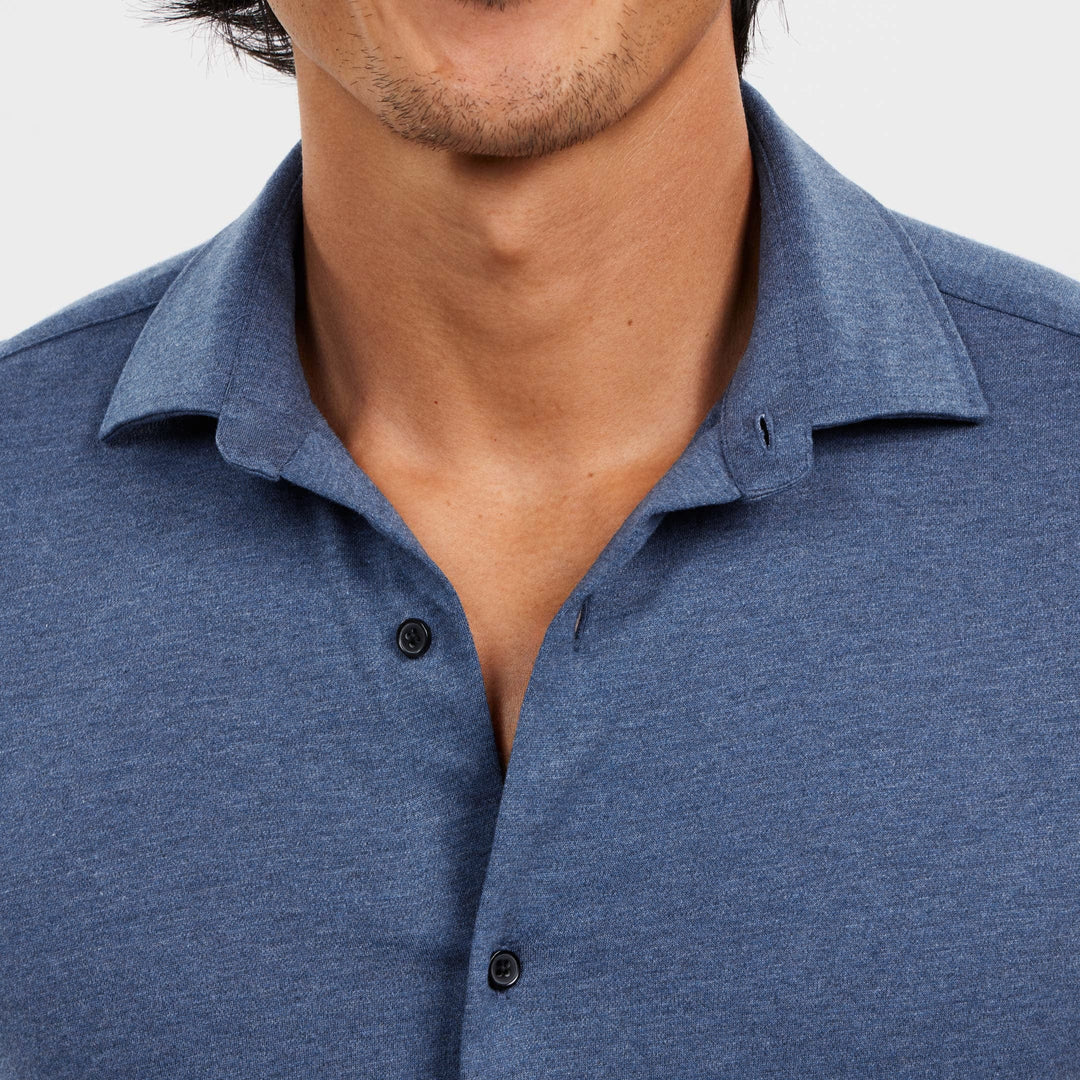 Ash & Erie Indigo Melange Short Sleeve Performance Stretch Shirt for Short Men   Short Sleeve Everyday Shirts