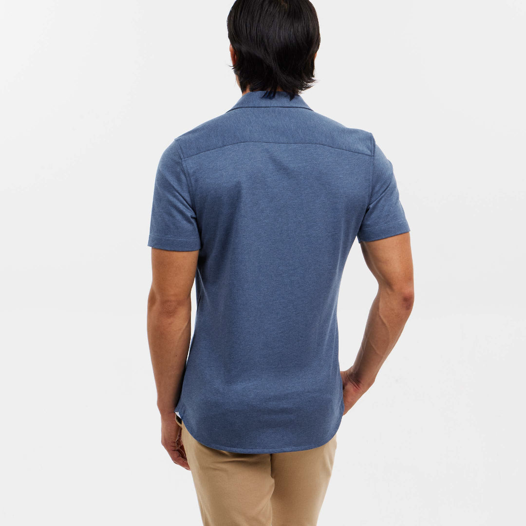 Ash & Erie Indigo Melange Short Sleeve Performance Stretch Shirt for Short Men   Short Sleeve Everyday Shirts