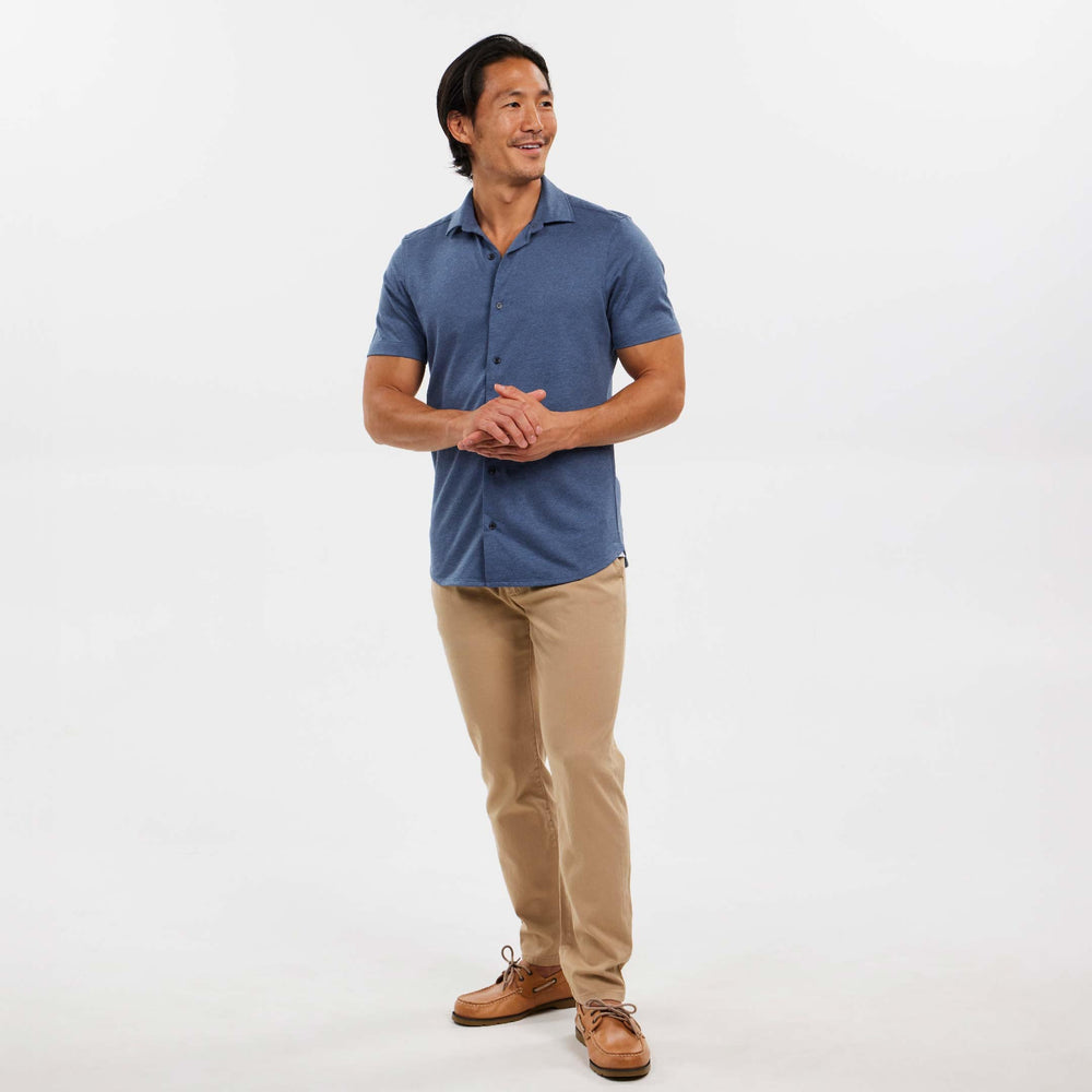 Ash & Erie Indigo Melange Short Sleeve Performance Stretch Shirt for Short Men   Short Sleeve Everyday Shirts