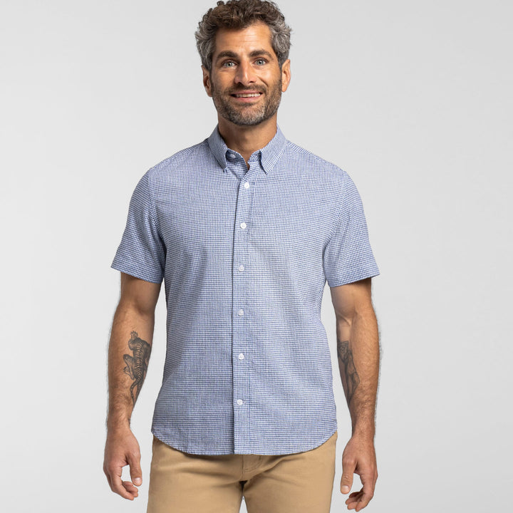 Ash & Erie Irving Blue Check Everyday Short Sleeve Shirt for Short Men   Short Sleeve Everyday Shirts