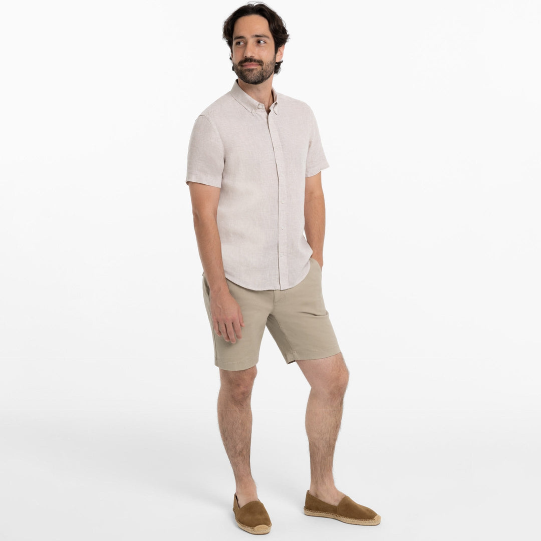 Ash & Erie Khaki Plaid Linen Short Sleeve Shirt for Short Men   Short Sleeve Everyday Shirts