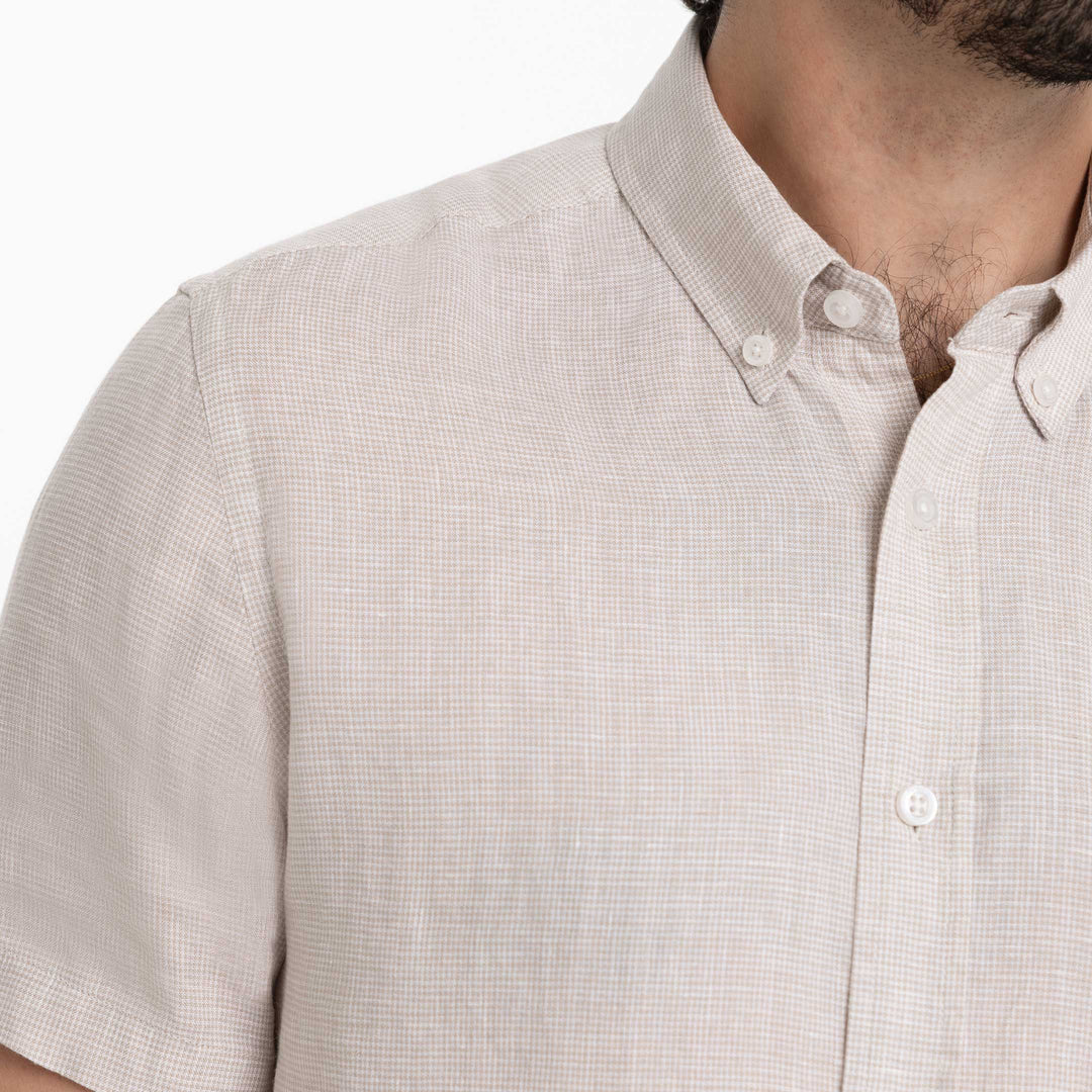 Ash & Erie Khaki Plaid Linen Short Sleeve Shirt for Short Men   Short Sleeve Everyday Shirts