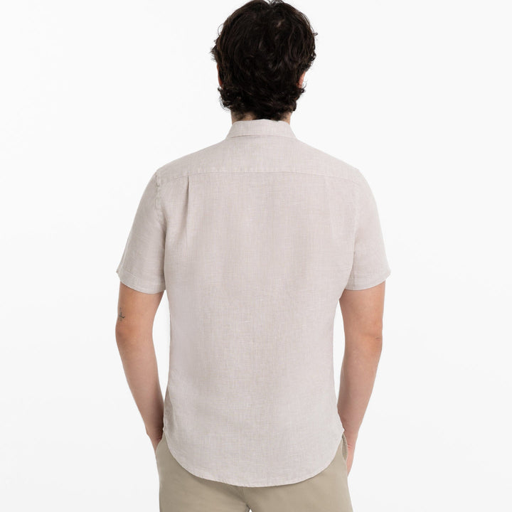 Ash & Erie Khaki Plaid Linen Short Sleeve Shirt for Short Men   Short Sleeve Everyday Shirts