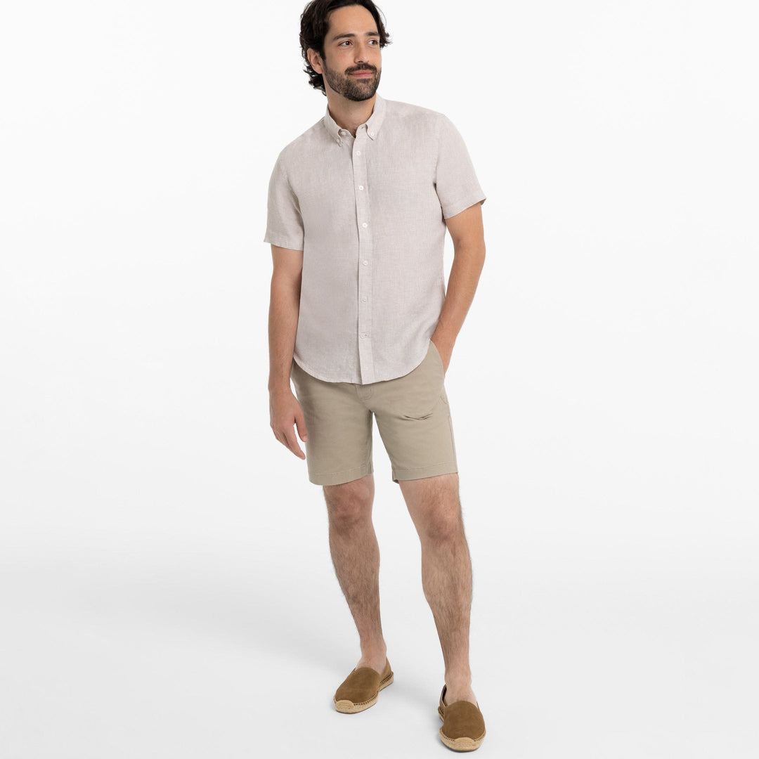 Ash & Erie Khaki Plaid Linen Short Sleeve Shirt for Short Men   Short Sleeve Everyday Shirts