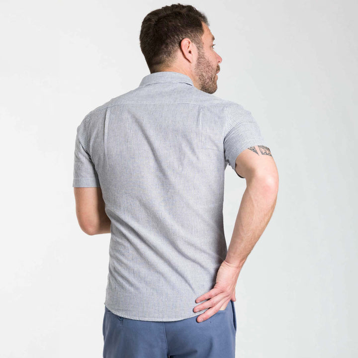 Buy Linen Stripes Short Sleeve Shirt for Short Men | Ash & Erie   Short Sleeve Everyday Shirts