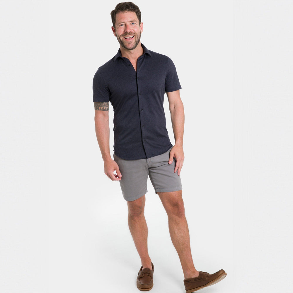 Ash & Erie Navy Melange Short Sleeve Performance Stretch Shirt for Short Men   Short Sleeve Everyday Shirts