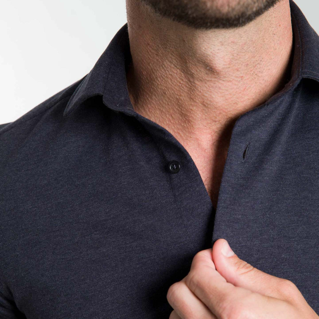 Ash & Erie Navy Melange Short Sleeve Performance Stretch Shirt for Short Men   Short Sleeve Everyday Shirts