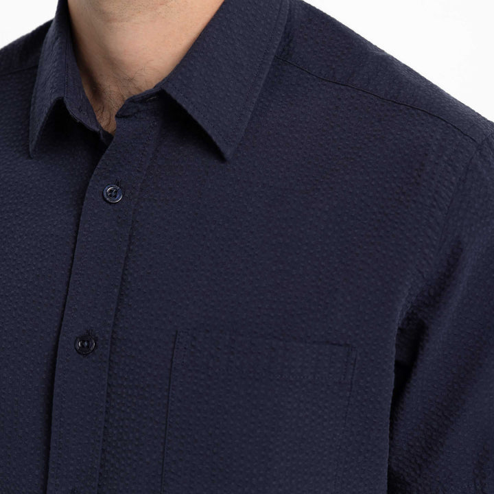 Ash & Erie Navy Seersucker Short Sleeve Shirt for Short Men   Short Sleeve Everyday Shirts