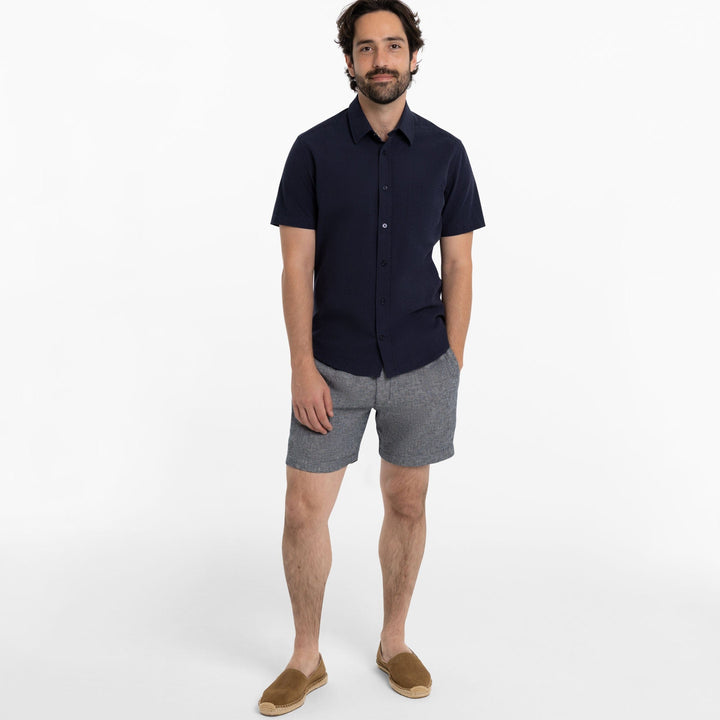 Ash & Erie Navy Seersucker Short Sleeve Shirt for Short Men   Short Sleeve Everyday Shirts