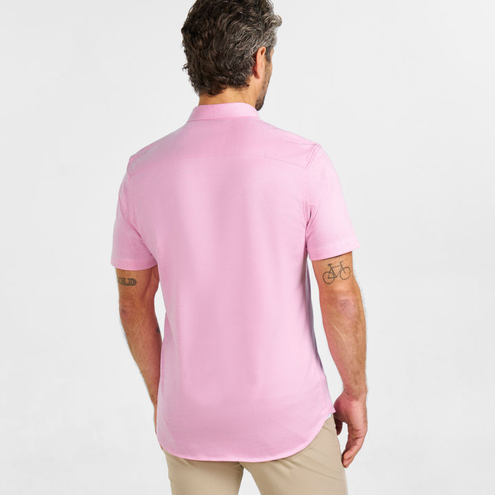 Ash & Erie Pink Melange Short Sleeve Performance Stretch Shirt for Short Men   Short Sleeve Everyday Shirts