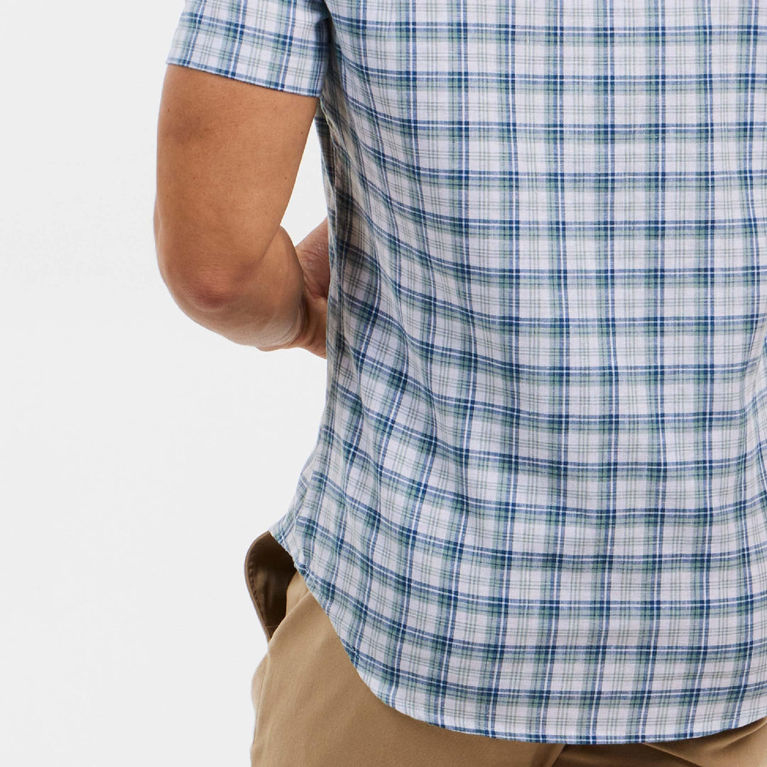 Ash & Erie Navy Gingham Wrinkle Free Short Sleeve Shirt for Short Men   Short Sleeve Everyday Shirts