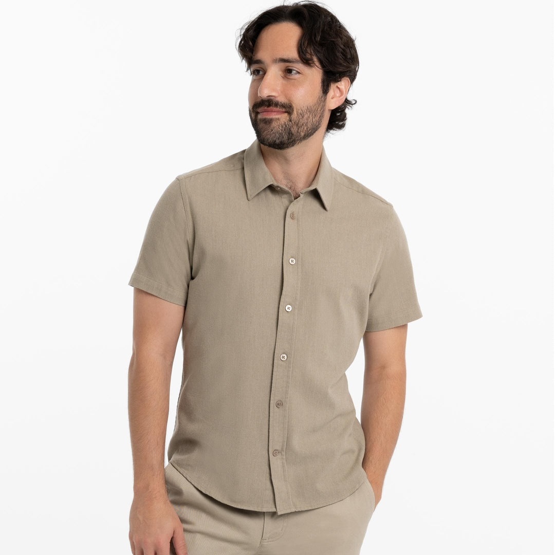 Ash & Erie Heather Sand Brushed Short Sleeve Shirt for Short Men   Short Sleeve Everyday Shirts