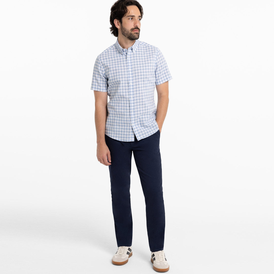 Ash & Erie Sky Gingham Linen Short Sleeve Shirt for Short Men   Short Sleeve Everyday Shirts