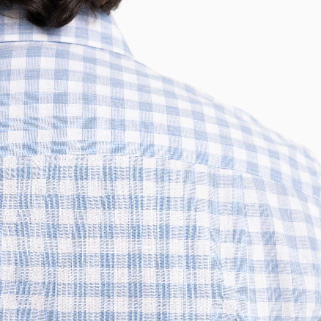 Ash & Erie Sky Gingham Linen Short Sleeve Shirt for Short Men   Short Sleeve Everyday Shirts