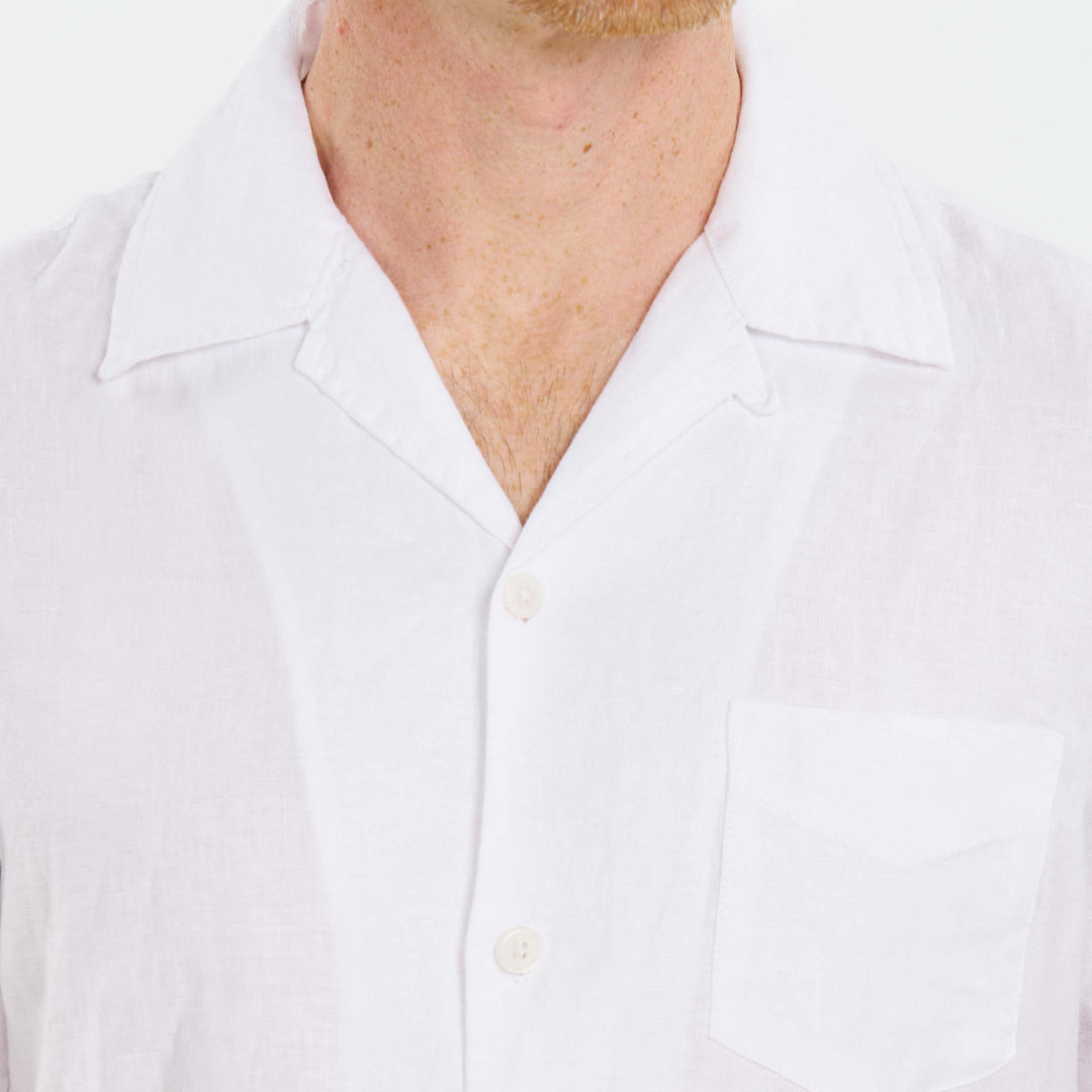 Ash & Erie White Linen Camp Collar Short Sleeve Shirt for Short Men   Short Sleeve Everyday Shirts