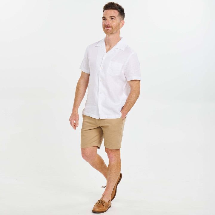 Ash & Erie White Linen Camp Collar Short Sleeve Shirt for Short Men   Short Sleeve Everyday Shirts