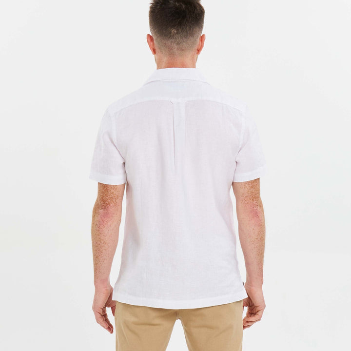 Ash & Erie White Linen Camp Collar Short Sleeve Shirt for Short Men   Short Sleeve Everyday Shirts
