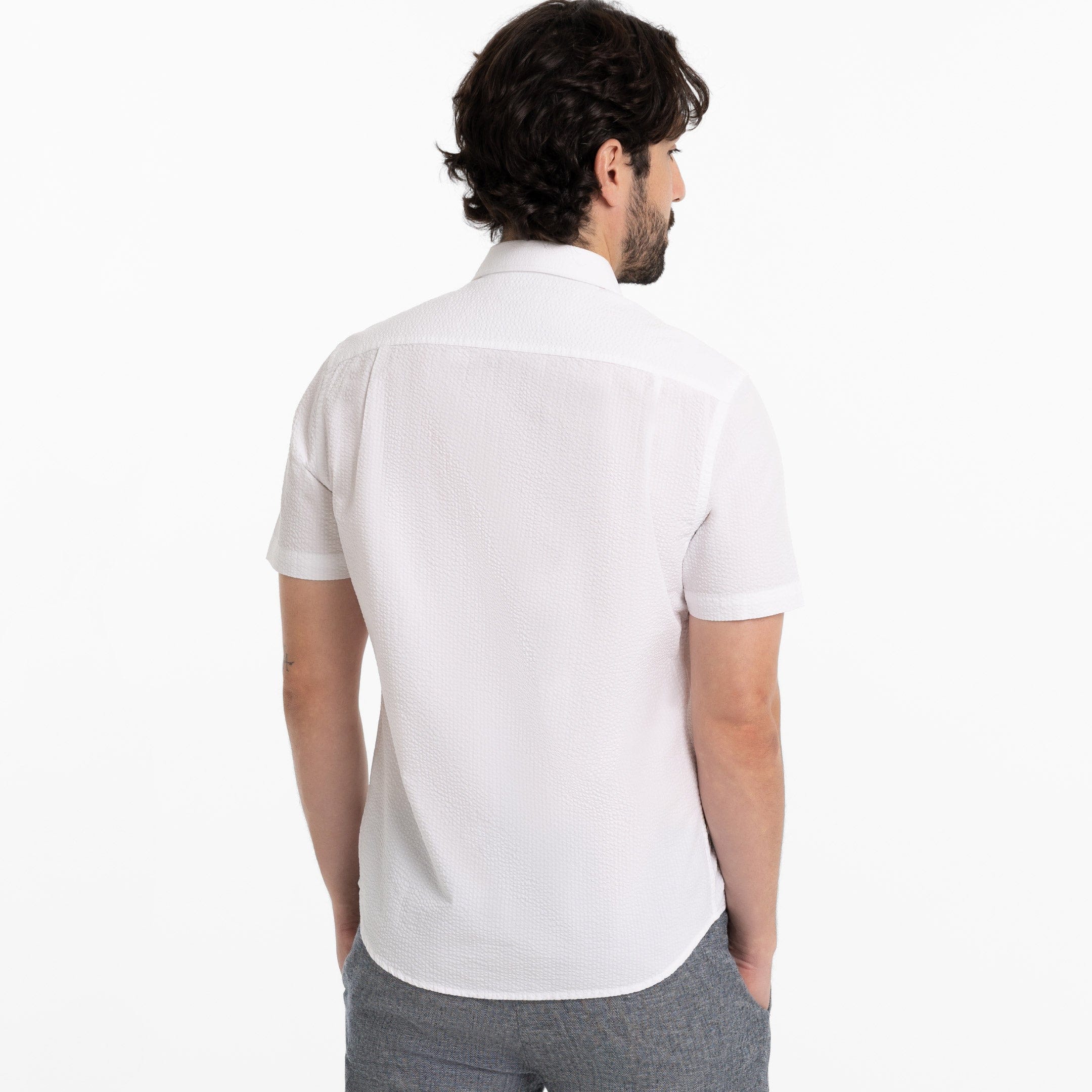 Ash & Erie White Seersucker Short Sleeve Shirt for Short Men   Short Sleeve Everyday Shirts